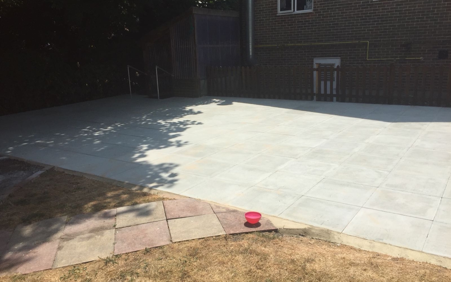 Exterior works care home decking replaced with paving