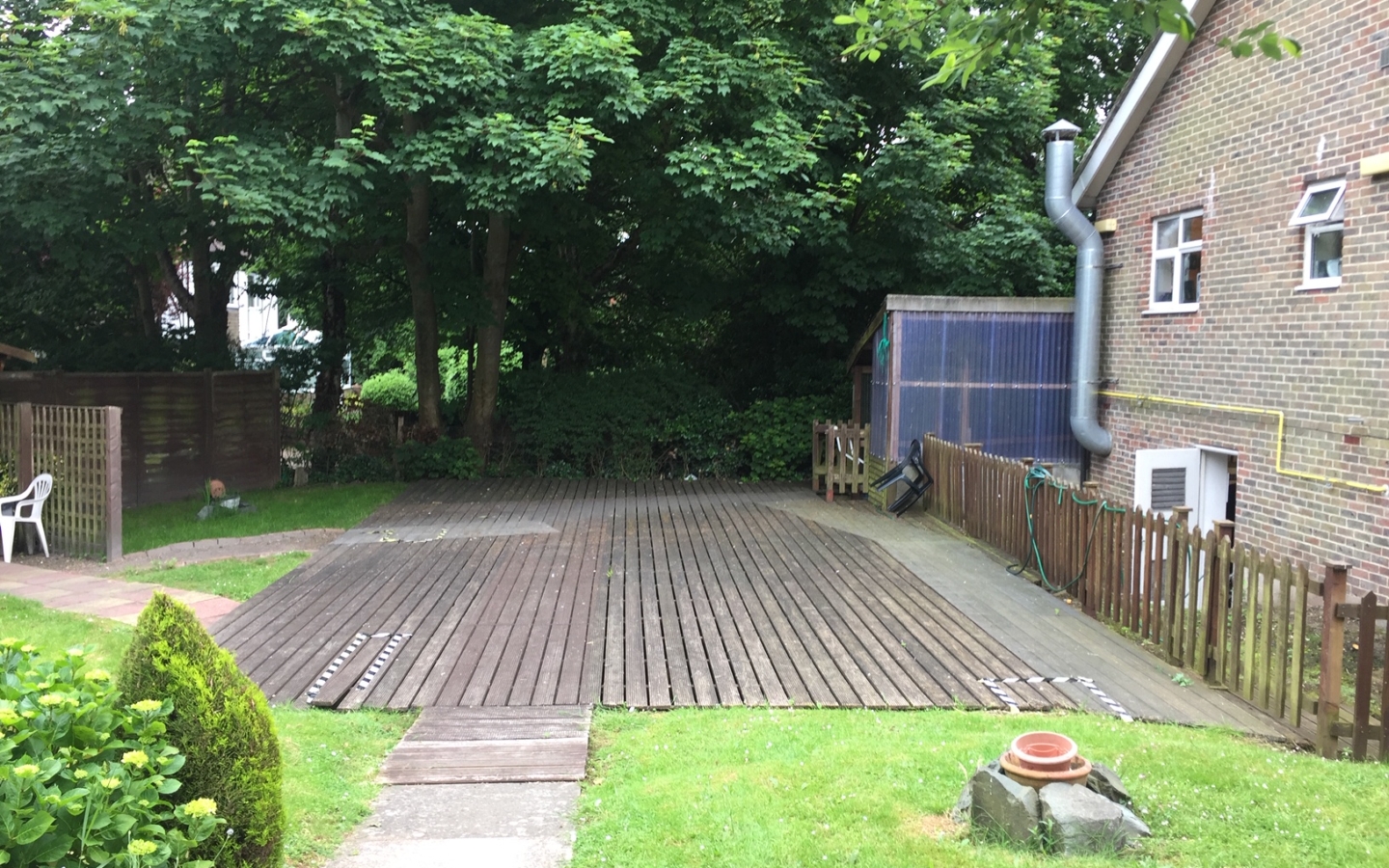 care home decking before replaced with paving